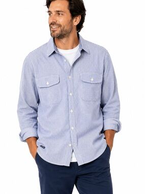 Bulwark Men’s XXL Blue Stripe Cotton Work Shirt